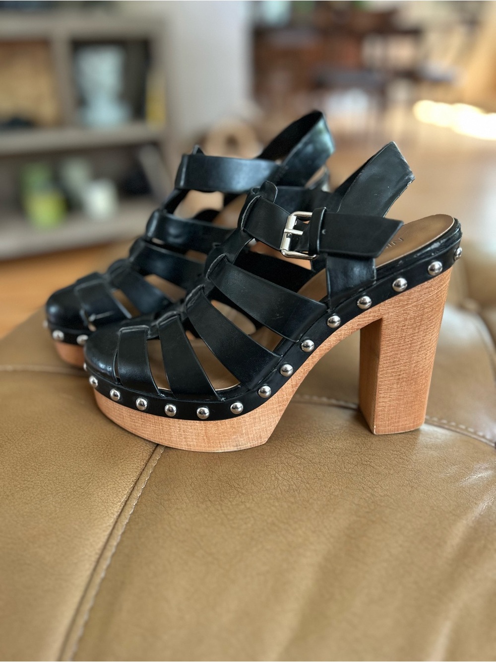 Black Strappy Studded Platform 5” Sandal